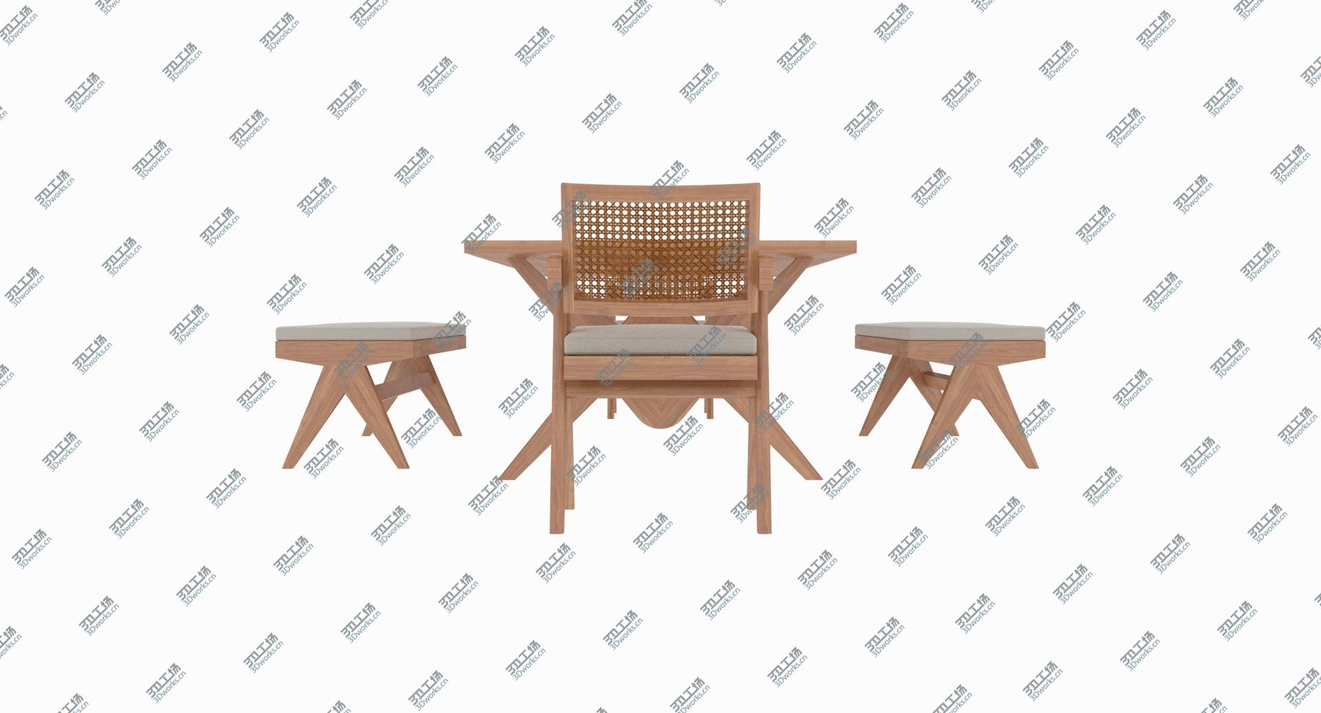 images/goods_img/202105073/3D Cassina Jeanneret Capitol Complex Table with Office Chair and Wooden Civil Bench with Cushions Set model/5.jpg